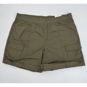 Chicos Convertible Pull-On Poplin Cargo Shorts Size 3.5 (US 18) Olive Green Elas